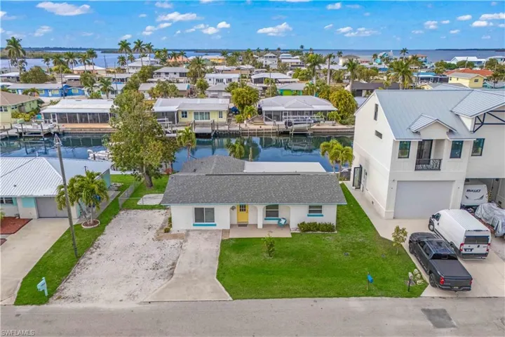 Elevated view emphasizing the home’s setting in one of Matlacha’s most desirable neighborhoods.