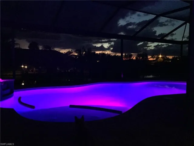 Pool at night all lit up