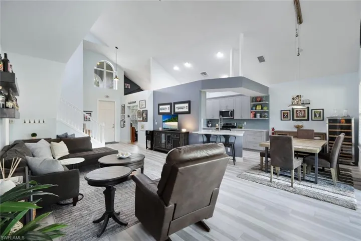 Living, dining, and kitchen are open to one another.