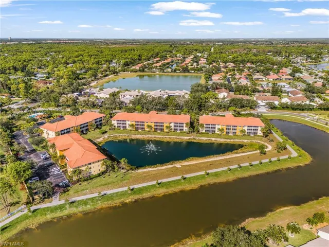 Aerial view of property's location with lakes managed by Bonita Springs and walking trails
