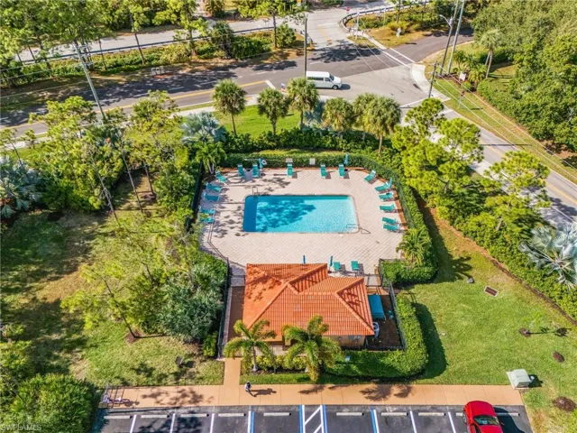 Aerial view of a pool