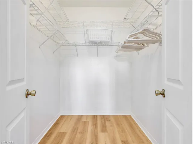 Spacious closet featuring light wood-style flooring