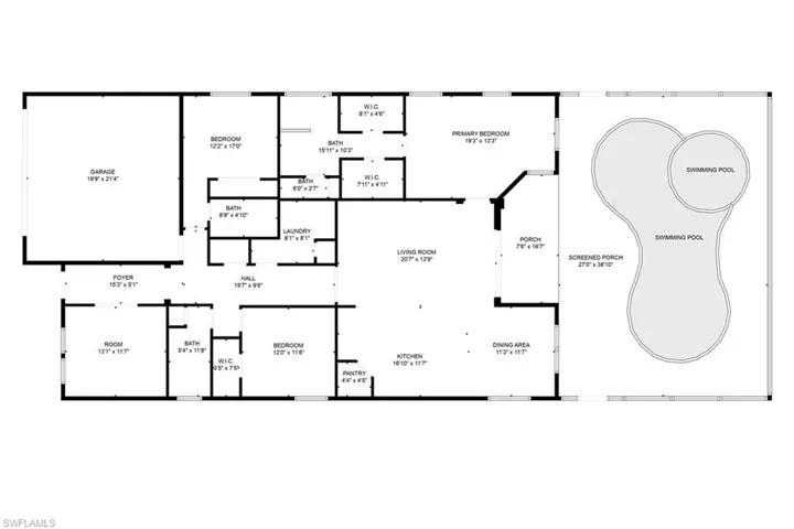 Floor plan with pool.