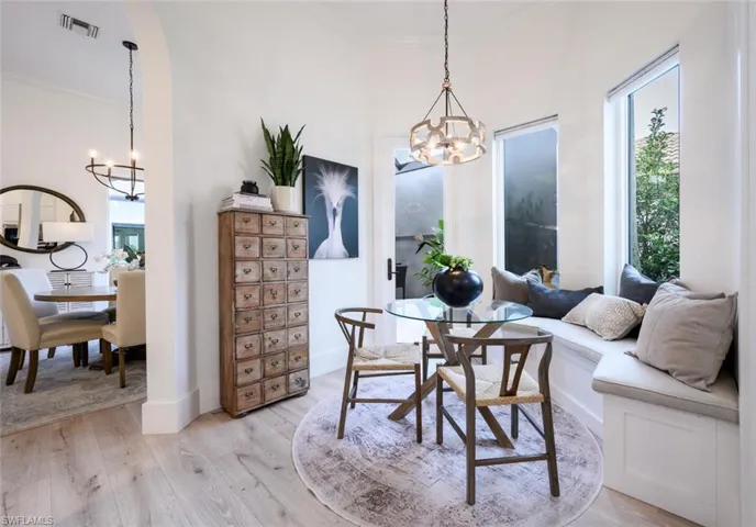 Breakfast room with custom banquette and plenty of natural light