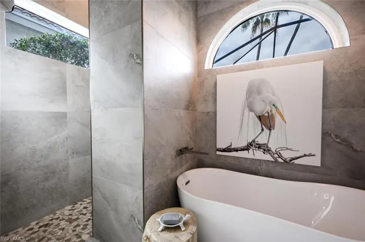 Decorative tiled walk-in shower