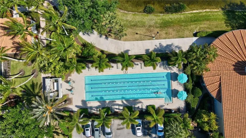 Aerial view of a pool