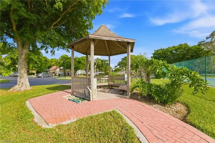View of patio with a gazebo