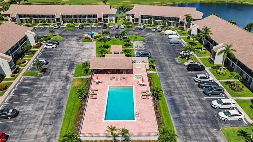Drone / aerial view of lake and golf course