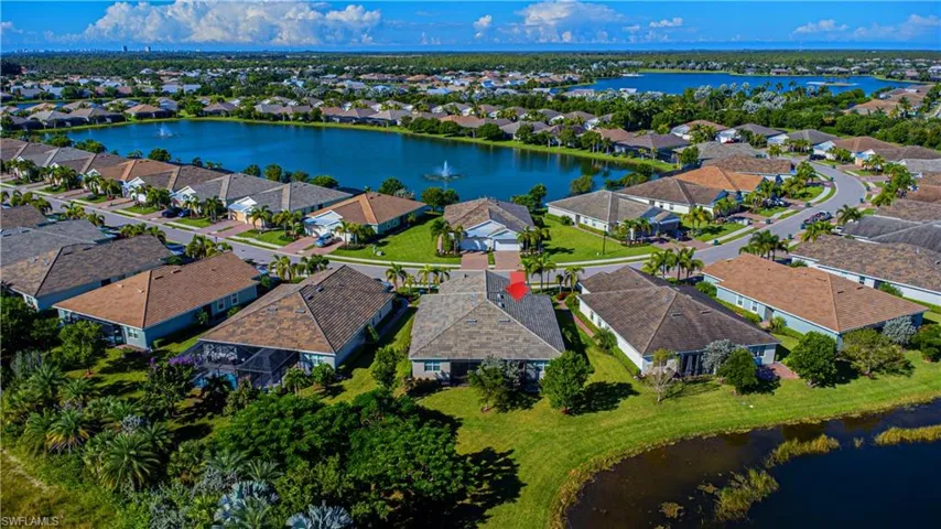 Bird's eye view showing large pie shaped lot