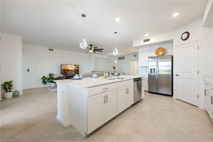 Kitchen overlooking living area