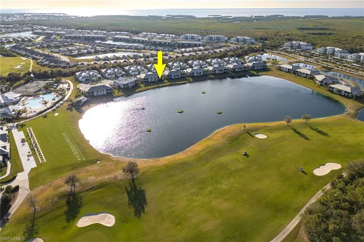 Aerial view of condo perfectly positioned in the middle of the lake