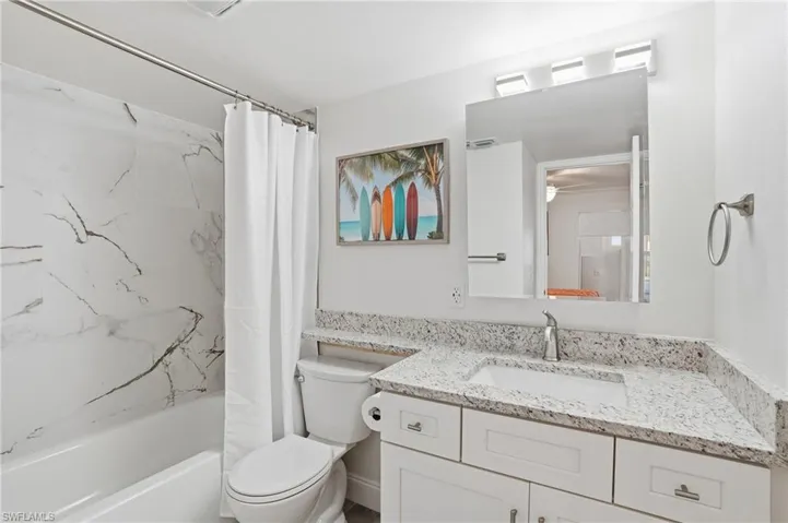 Full bath with vanity and shower / bath combination with curtain - Virtually Edited Image