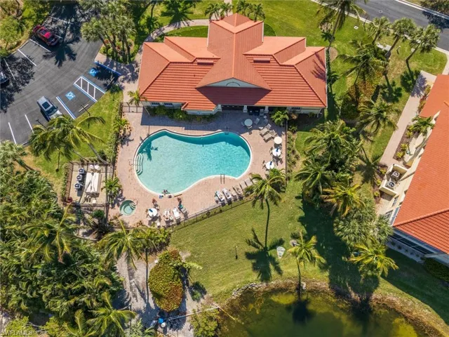 Drone / aerial view of a pool area