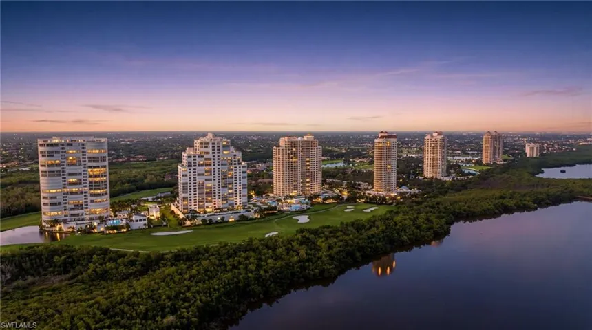 Esperia is the third building from the left; this photo is taken from Estero Bay.