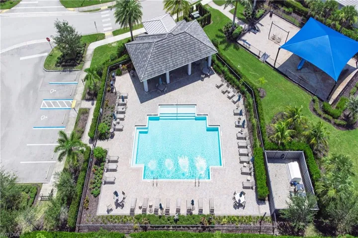 Drone / aerial view of a pool