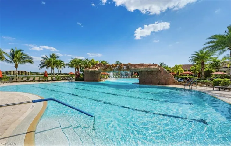 Community pool with cascading waterfalls