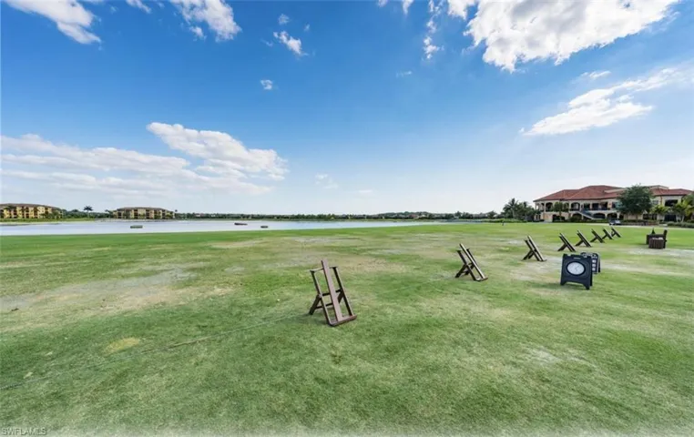 Surrounding community featuring a lawn and a water view