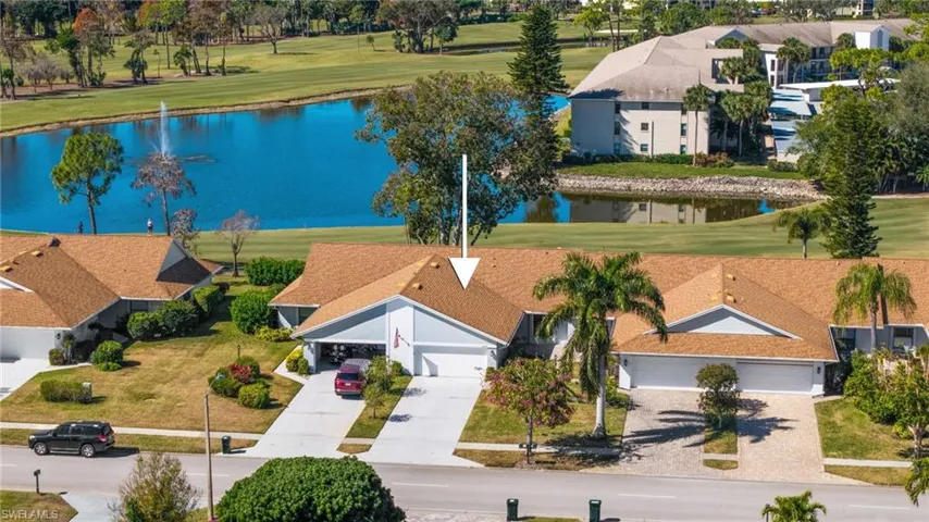 Aerial view of a nearby body of water and a golf club