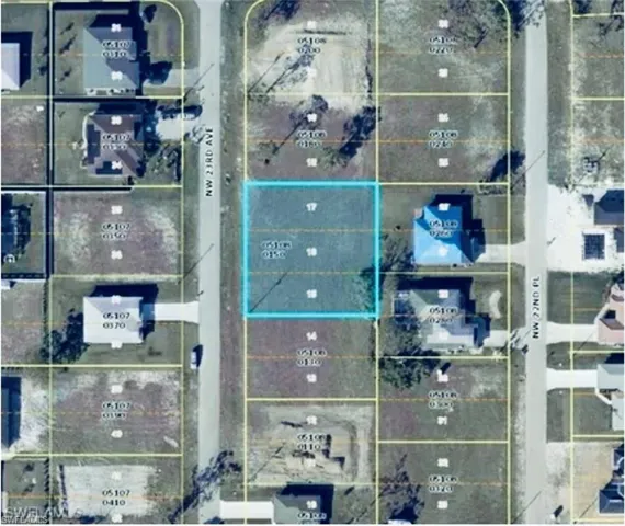 Aerial map of property and surrounding area with property parcel outlined