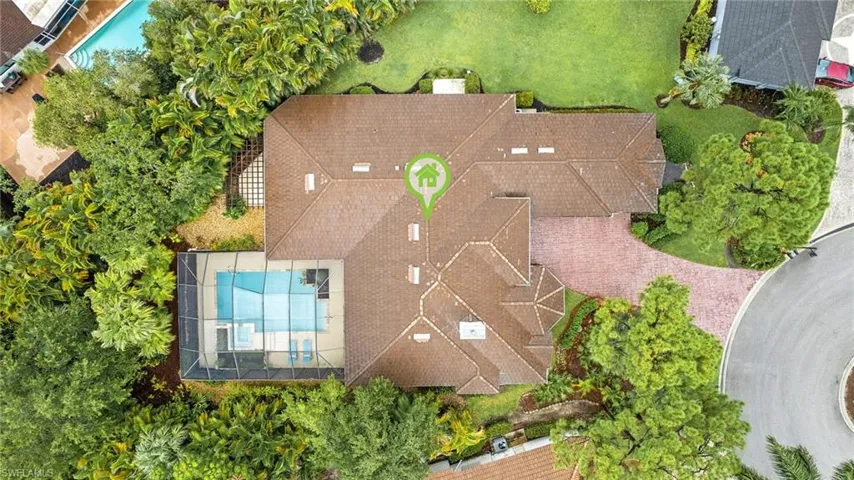 Drone / aerial view of a pool