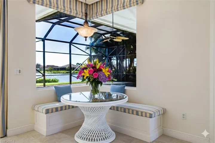 Detailed view of staged breakfast nook and nearby water
