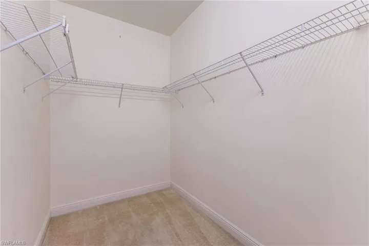 Spacious closet with light carpet