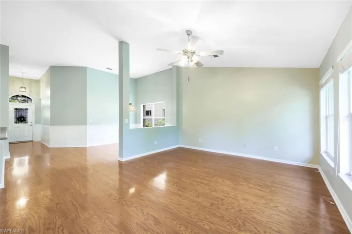 Family room with vaulted ceiling