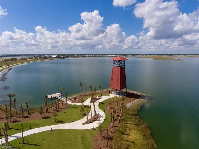 The Innovation Tower at Cypress Lodge offers a breathtaking view of Lake Babcock, creating a stunning backdrop that inspires creativity and connection with nature.