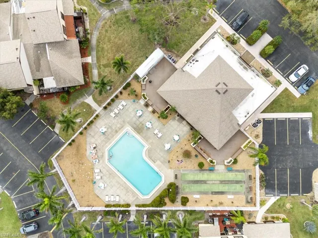 Drone / aerial view of a pool area