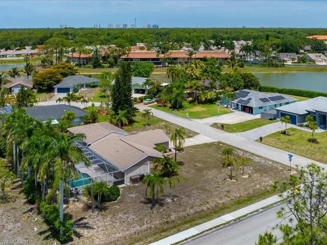 Aerial perspective showcasing a residential neighborhood with varied architectural styles