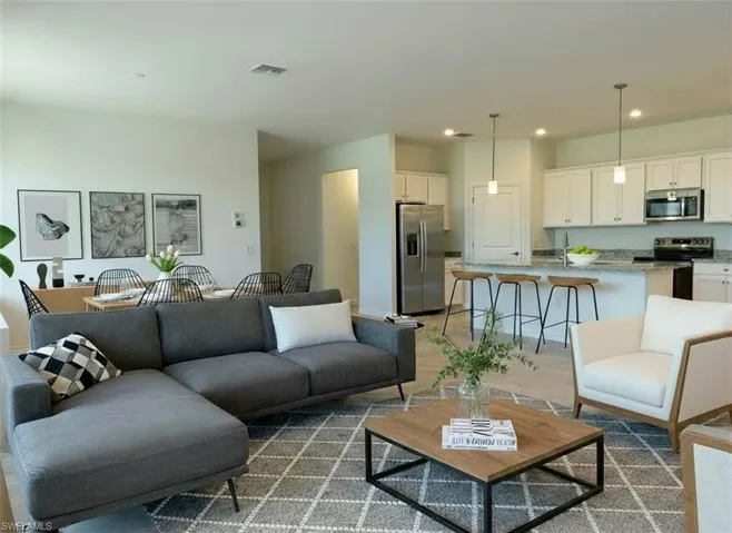 Living room with recessed lighting