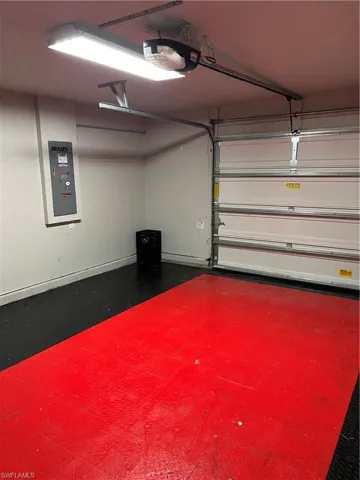 Garage with installed flooring