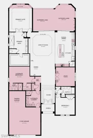 Additional Highlights Include: Gourmet kitchen, study in place of flex, pocket doors at study, bay window at primary suite, tray ceilings at primary suite and great room, covered extended lanai, tandem garage, sink at kitchen island, sink at laundry, 8' interior doors, and pool and spa prewire.