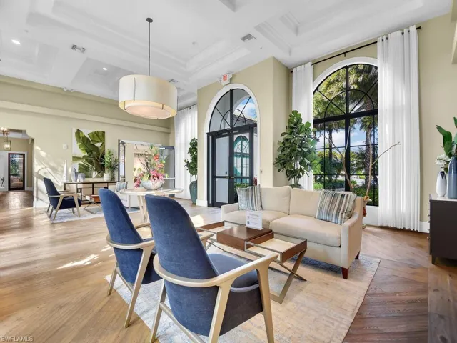 Building lobby featuring coffered ceiling