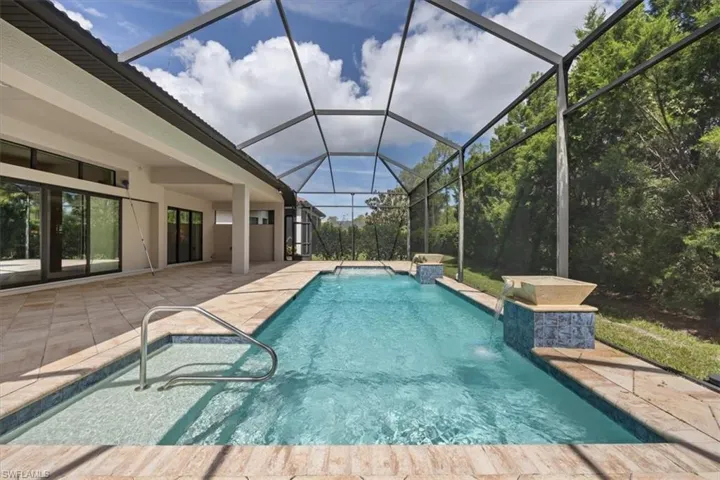 Outdoor pool with a patio and a lanai