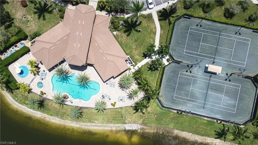 Drone / aerial view of a pool area