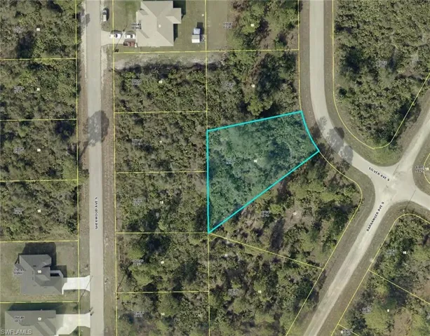 Aerial view of property's location with property parcel outlined