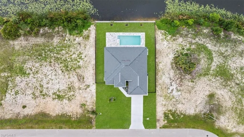 View from above of property with a pool