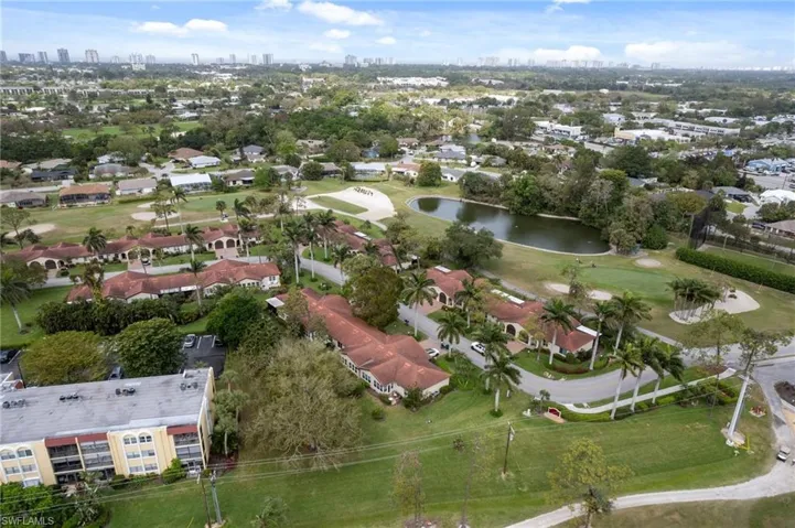 Aerial view of a local golf course and skyline