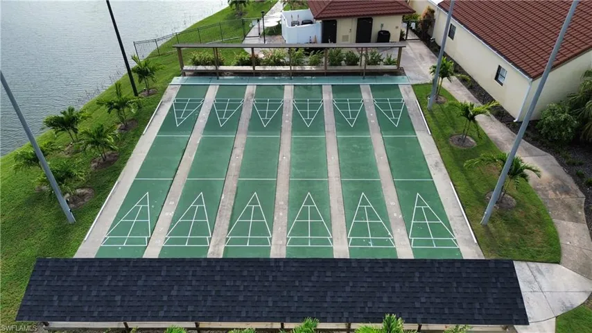 Aerial view of a nearby body of water