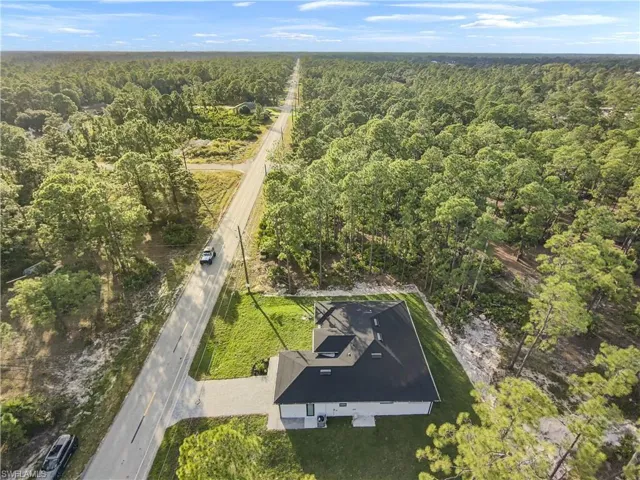 Aerial view of a heavily wooded area