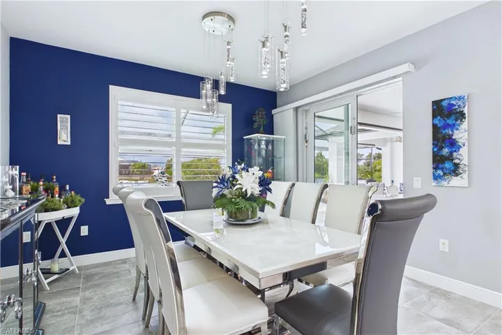 Open dining area allows flexibility from small groups to Thanksgiving dinner.