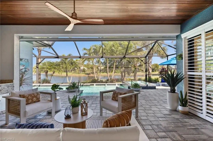 Outdoor living with upgraded wood ceiling