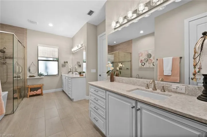 Master bath with separate vanities