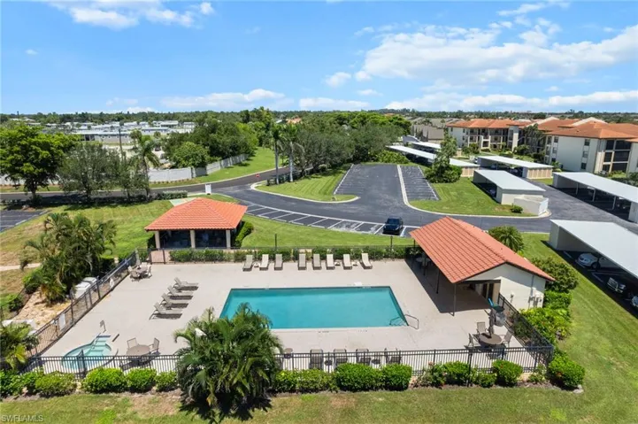 Drone / aerial view of a pool