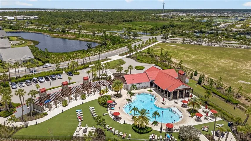 Aerial view of Cypress Lodge & community pool