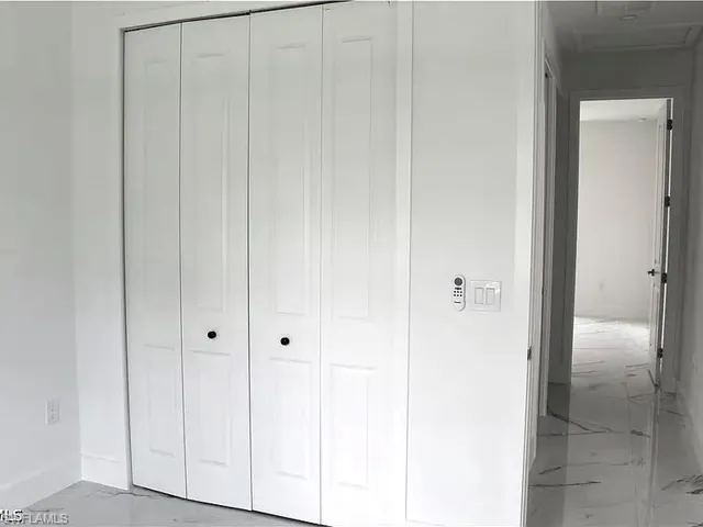 White bi-fold closet doors with black hardware