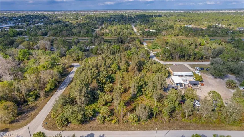 Aerial view of a heavily wooded area