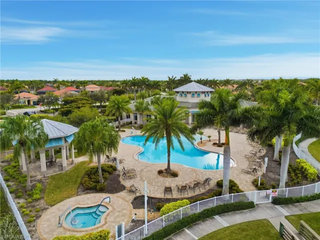 Community pool with a patio and a gazebo