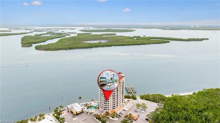 Bird's eye view of a nearby body of water